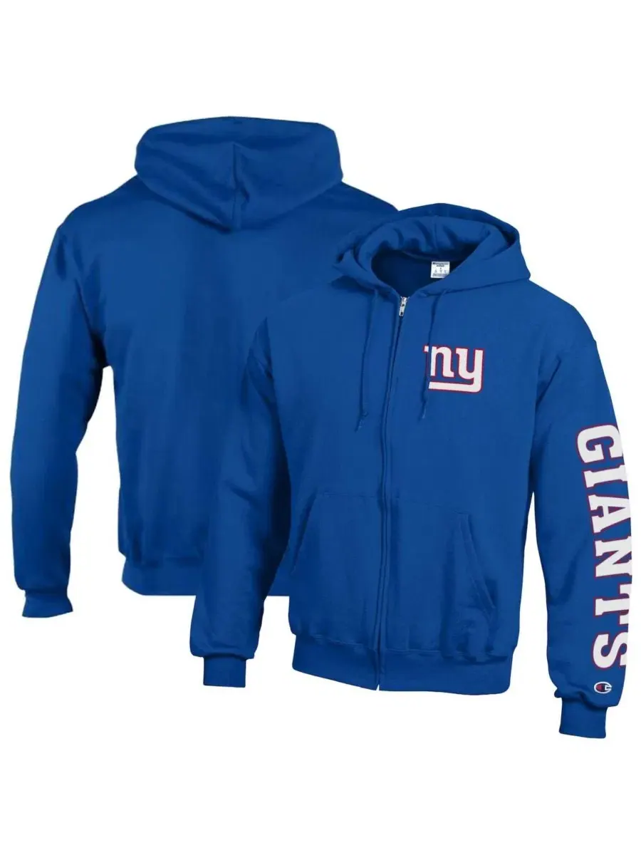 Худи на молнии с капюшоном Royal New York Giants Powerblend Fleece Full-Zip Hoodie Champion