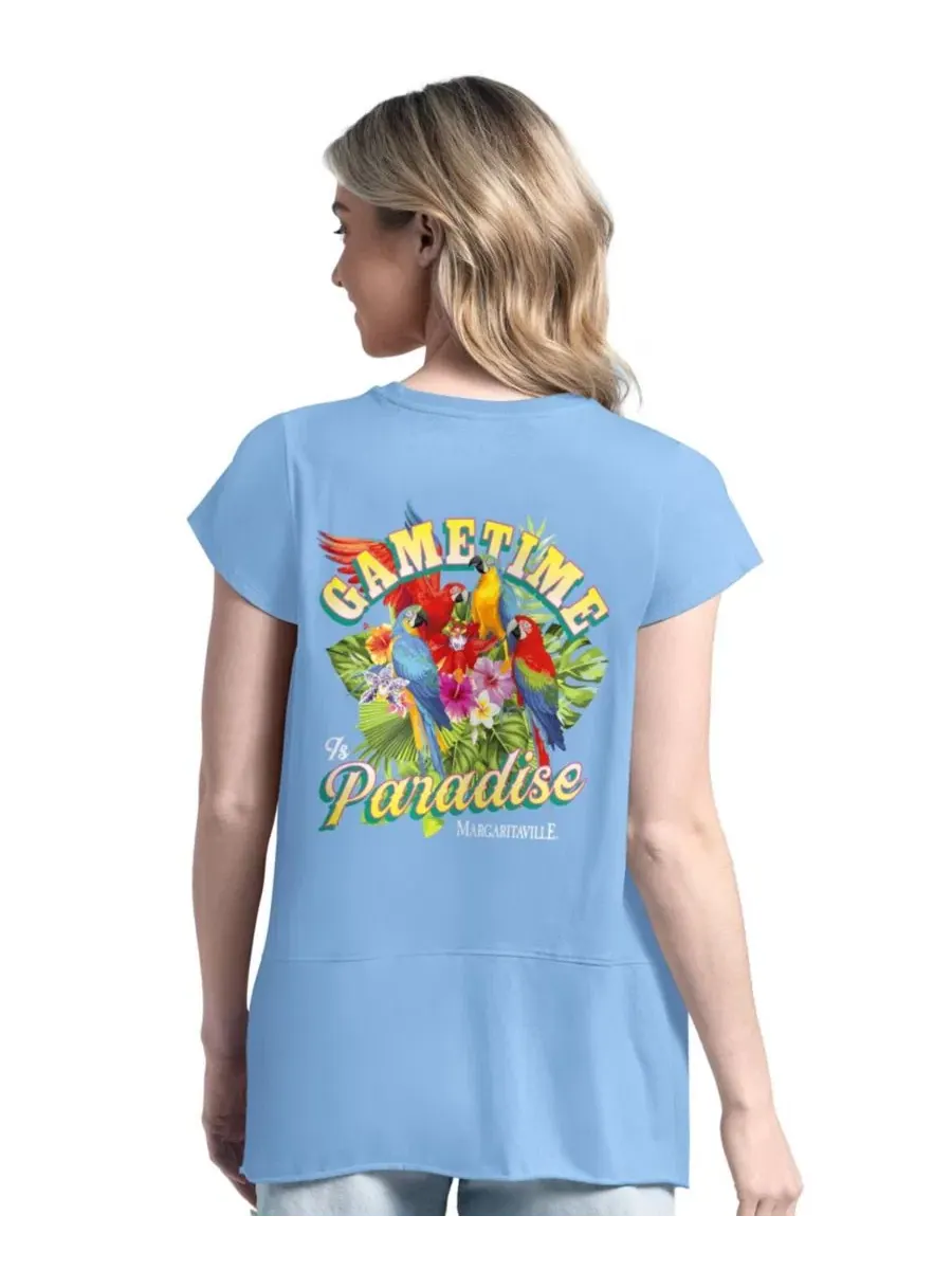 Футболка женская с принтом Gametime is Paradise Margaritaville — изображение 2 из 2, светлый синий