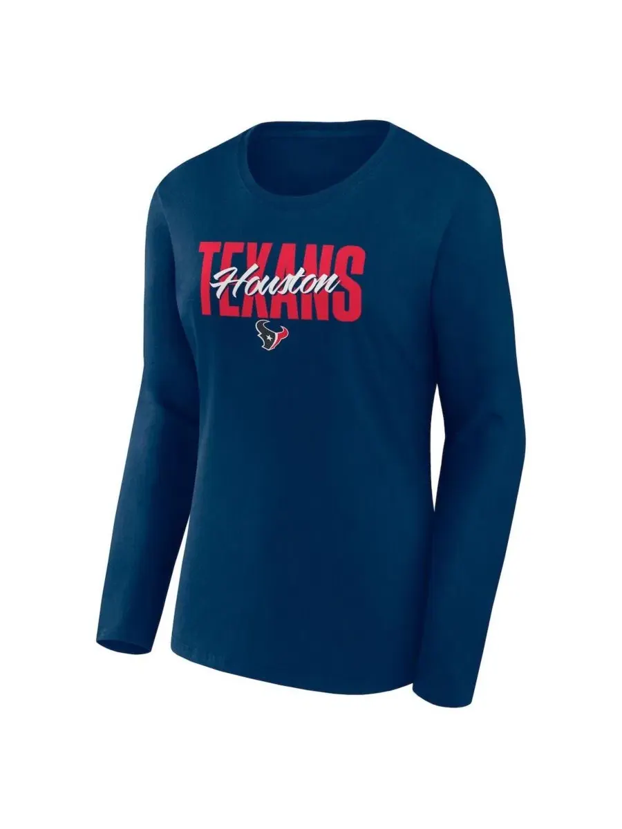 Женская футболка с круглым вырезом и длинным рукавом с принтом Houston Texans Fanatics — изображение 2 из 3, темно-синий