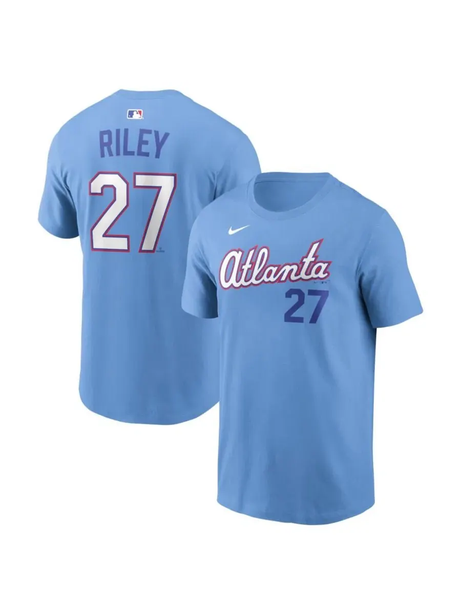 Футболка с длинным рукавом с принтом Austin Riley Powder Blue Atlanta Braves 2026 City Connect Name