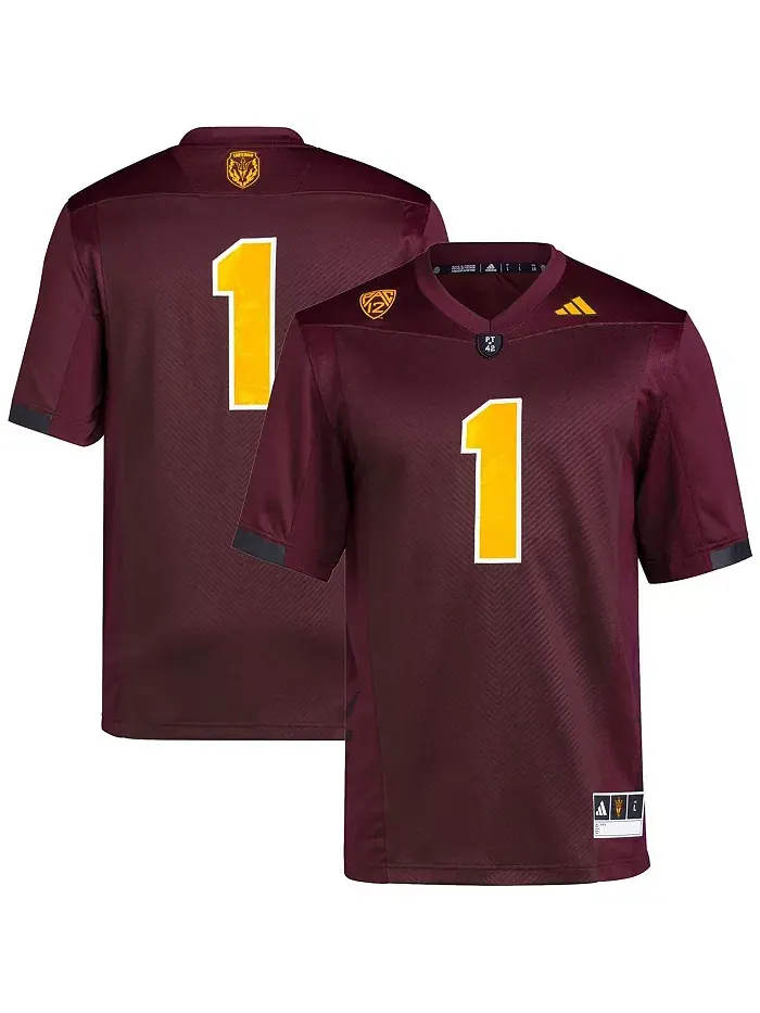 Мужская футбольная майка Arizona State Sun Devils Premier #1 в бордовом цвете adidas