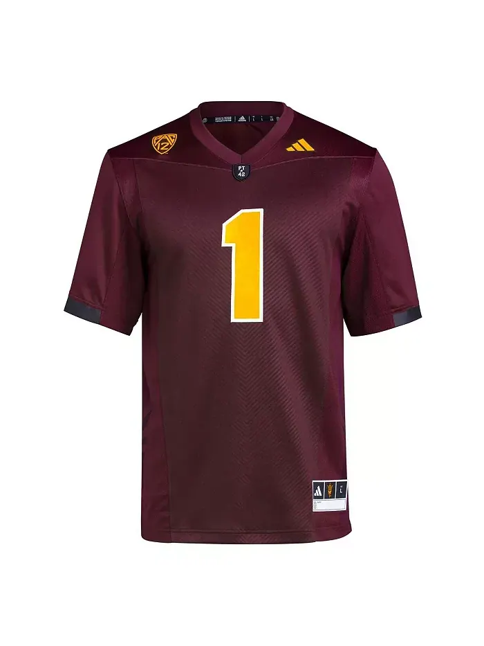 Мужская футбольная майка Arizona State Sun Devils Premier #1 в бордовом цвете adidas — изображение 2 из 3