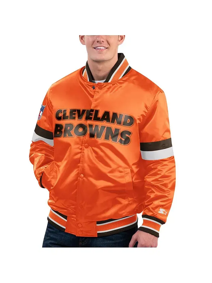 Мужская оранжевая потертая бейсбольная куртка Cleveland Brown Gridiron Classics Home Game на полной — изображение 1 из 2