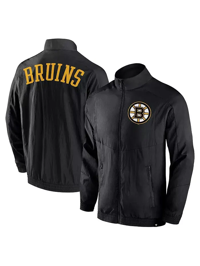 Мужская черная ветровка Boston Bruins Step Up Crinkle Raglan на молнии Fanatics