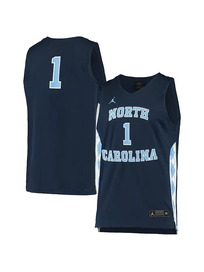 Мужская и женская баскетбольная майка-реплика №1 Navy North Carolina Tar Heels Jordan