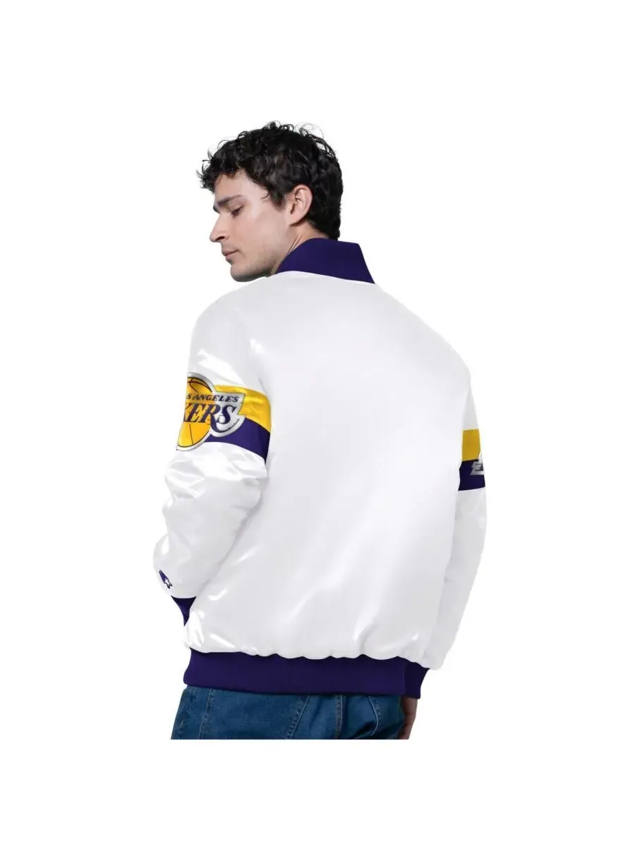 Starter Мужская белая атласная куртка Los Angeles Lakers Triple Option Varsity с застежкой на — изображение 2 из 2