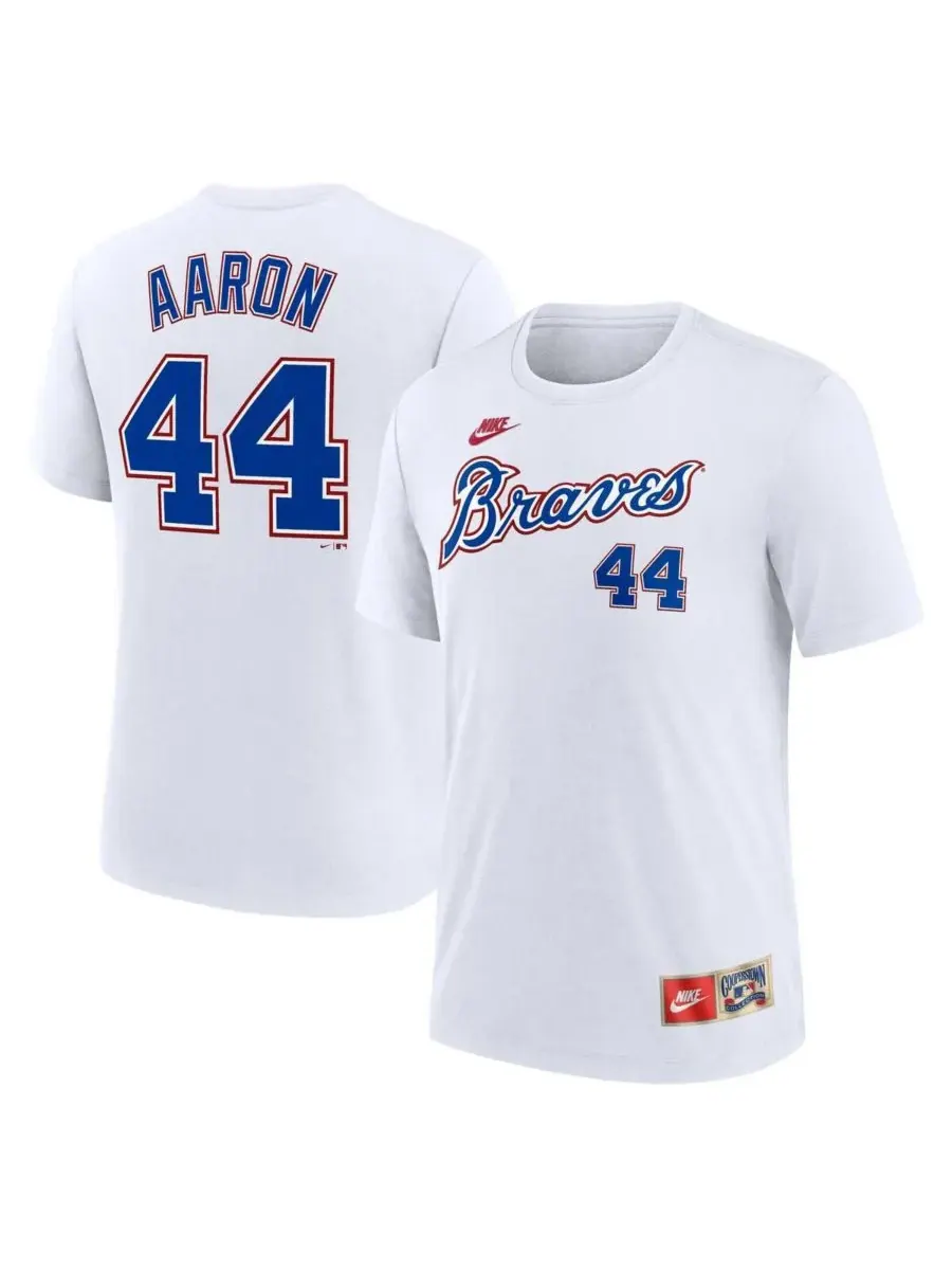 Nike Мужская футболка Hank Aaron White Atlanta Braves Cooperstown Collection Tri-Blend с именем и