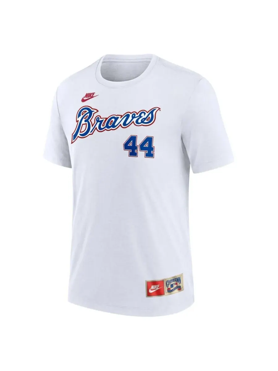 Nike Мужская футболка Hank Aaron White Atlanta Braves Cooperstown Collection Tri-Blend с именем и — изображение 2 из 3, белый
