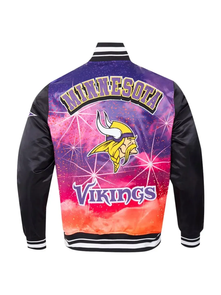 Pro Standard Мужская черная атласная куртка Minnesota Vikings с сублимационной печатью и застежкой — изображение 2 из 5
