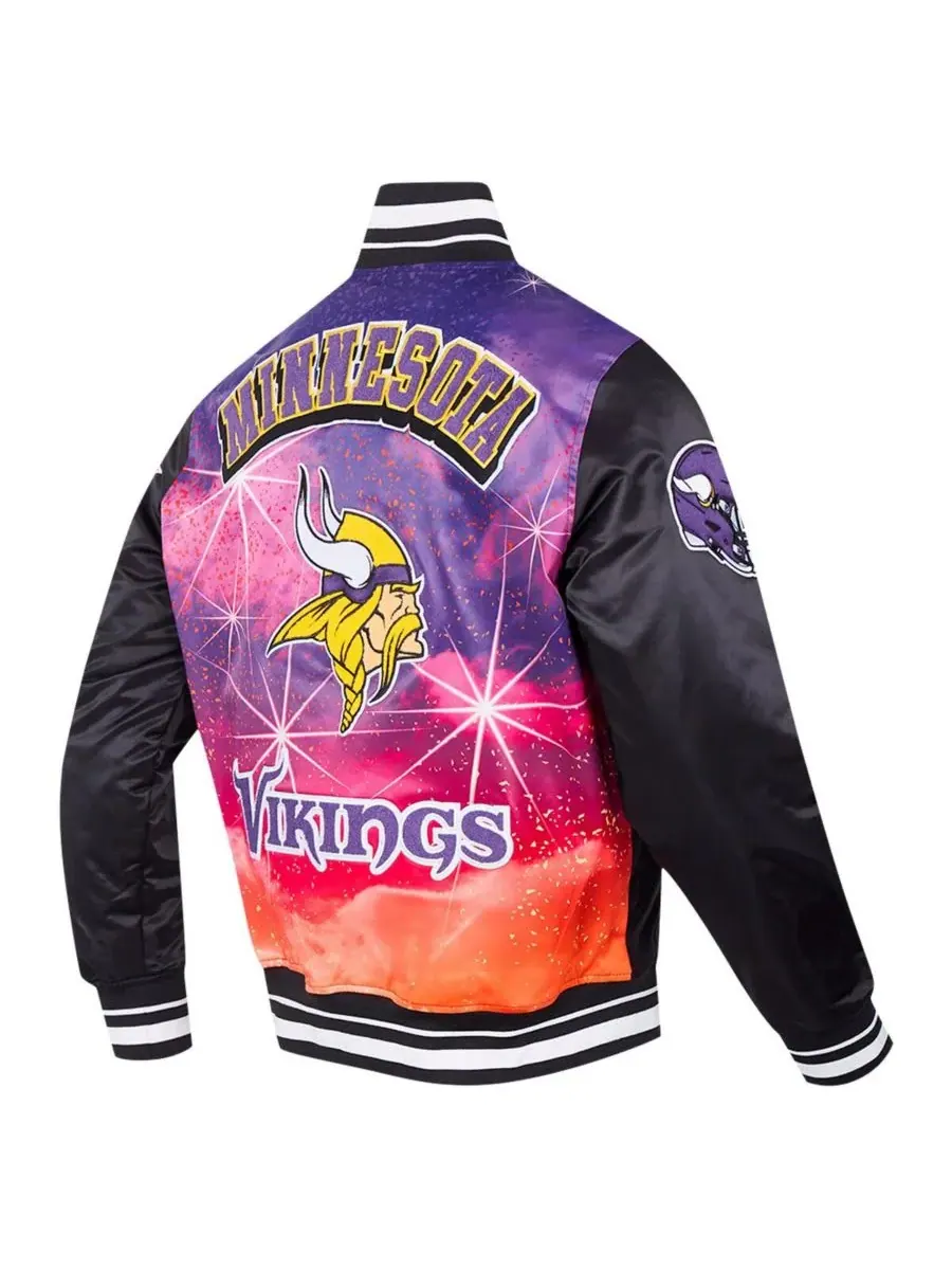 Pro Standard Мужская черная атласная куртка Minnesota Vikings с сублимационной печатью и застежкой — изображение 4 из 5