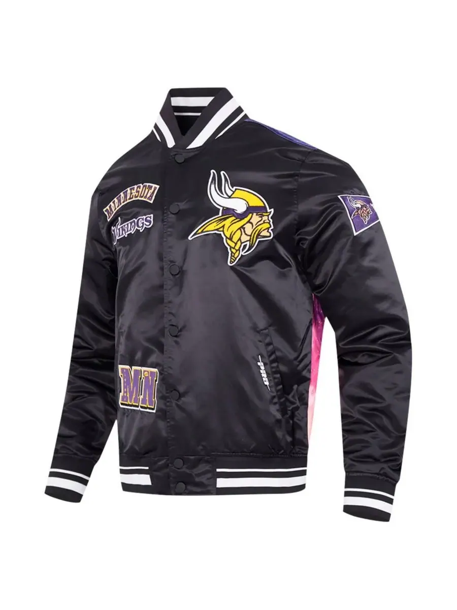 Pro Standard Мужская черная атласная куртка Minnesota Vikings с сублимационной печатью и застежкой — изображение 5 из 5