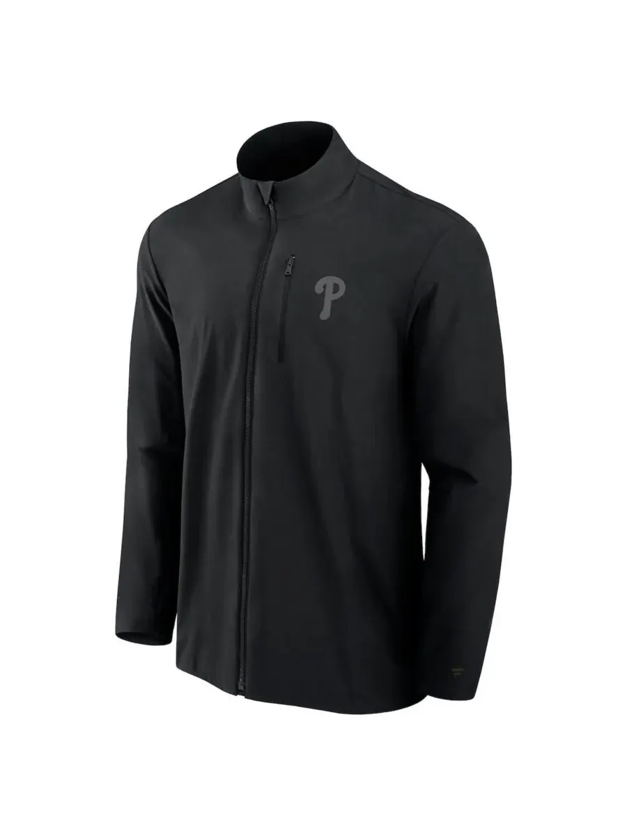 Fanatics Мужская черная тканая куртка на молнии с символикой команды Philadelphia Phillies Front — изображение 3 из 3, черный