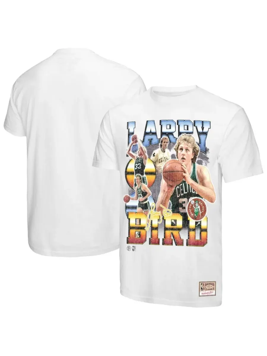 Mitchell & Ness Мужская белая футболка с коллажем в честь Ларри Берда и команды Boston Celtics