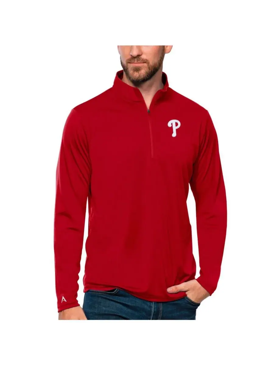 Antigua Мужская красная толстовка на молнии с символикой команды Philadelphia Phillies