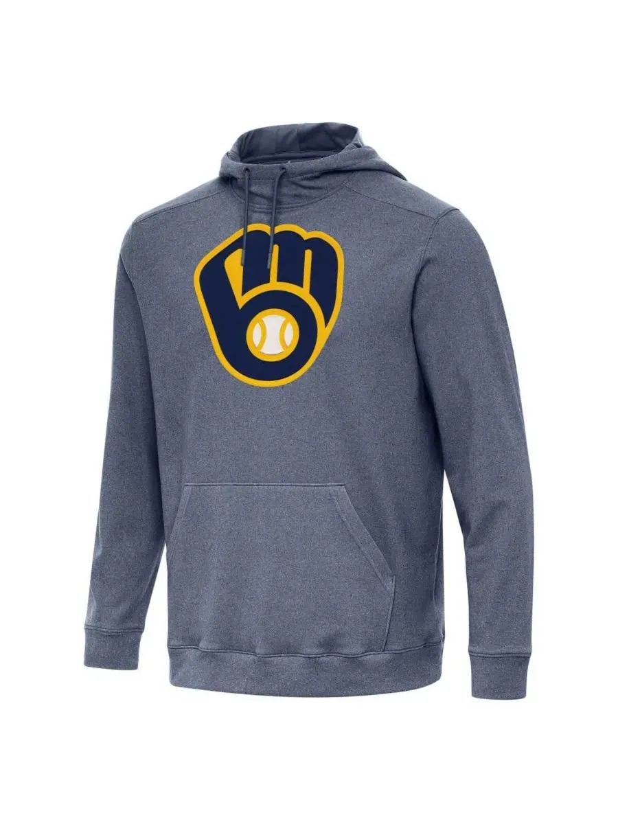 Antigua Мужская толстовка с капюшоном цвета «серый меланж» с логотипом Milwaukee Brewers Cloud