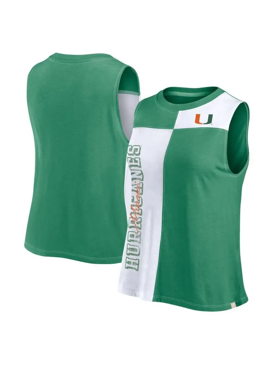 Fanatics Женская зелено-белая майка с высоким воротником и цветовыми блоками Miami Hurricanes