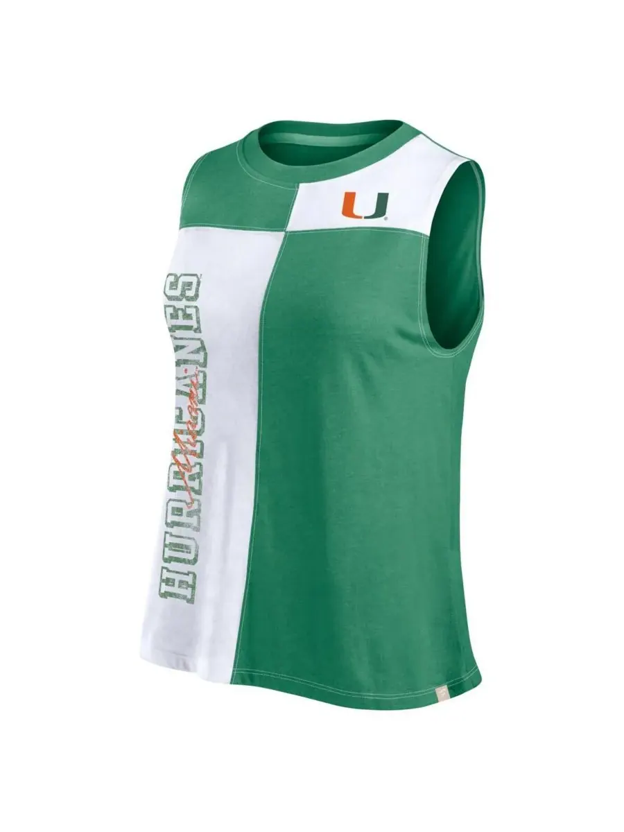 Fanatics Женская зелено-белая майка с высоким воротником и цветовыми блоками Miami Hurricanes — изображение 3 из 3