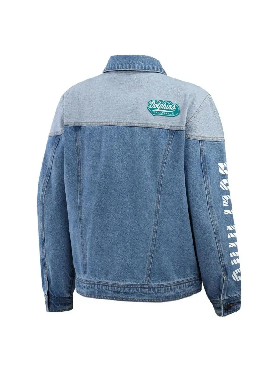 Джинсовая куртка с принтом Miami Dolphins WEAR by Erin Andrews — изображение 3 из 4, джинсовый синий