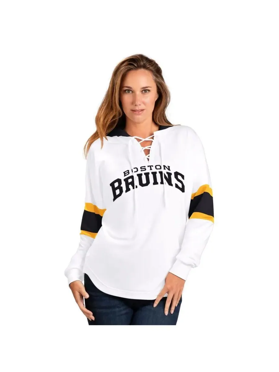 G-III 4Her by Carl Banks Женская белая толстовка с длинными рукавами и шнуровкой Boston Bruins Goal