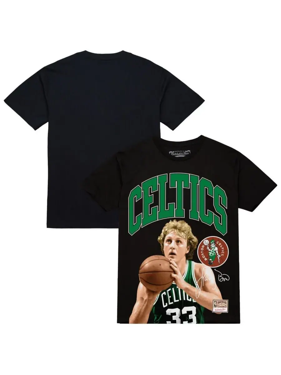 Mitchell & Ness Мужская черная футболка с изображением Ларри Берда, игрока команды Boston Celtics