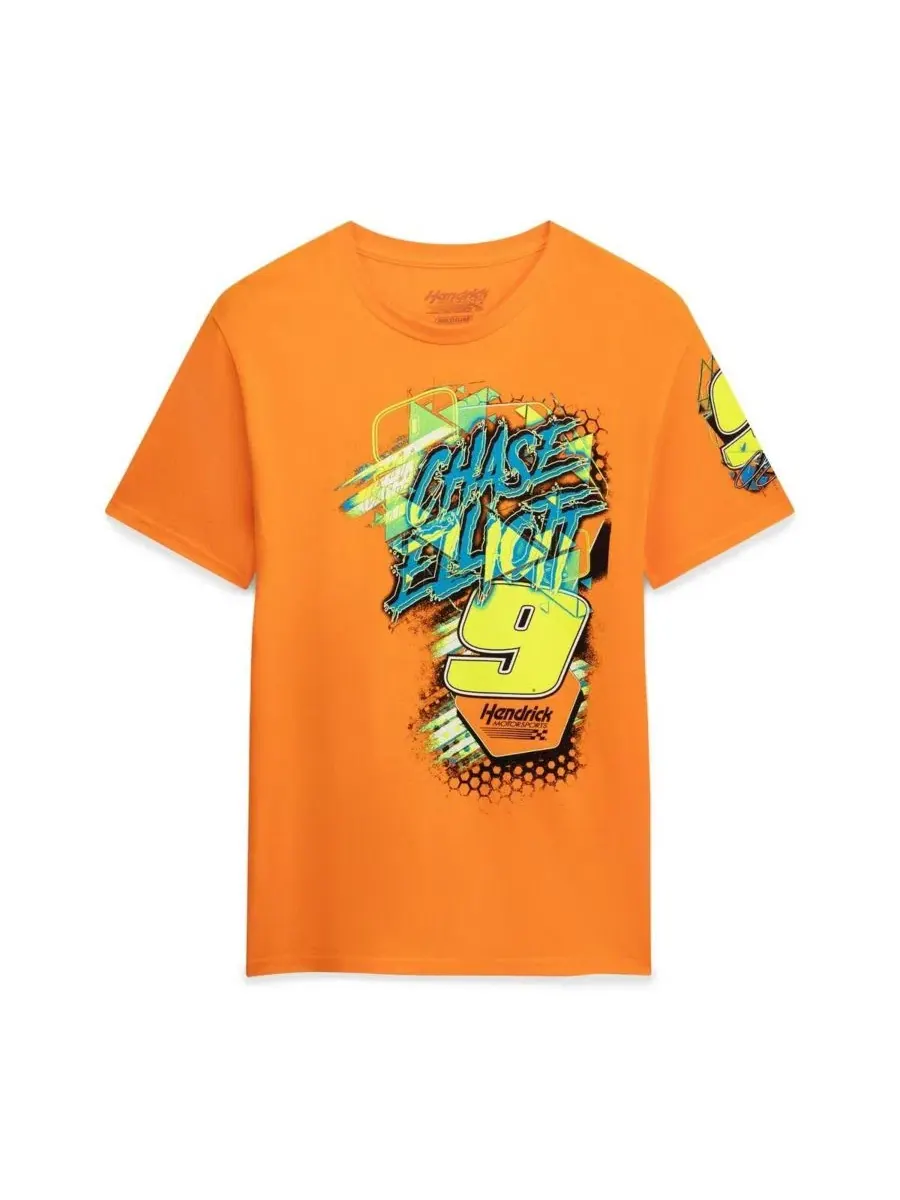Футболка с принтом Chase Elliott 9 Neon Xxplosion Classic Ink USA — изображение 2 из 3, оранжевый
