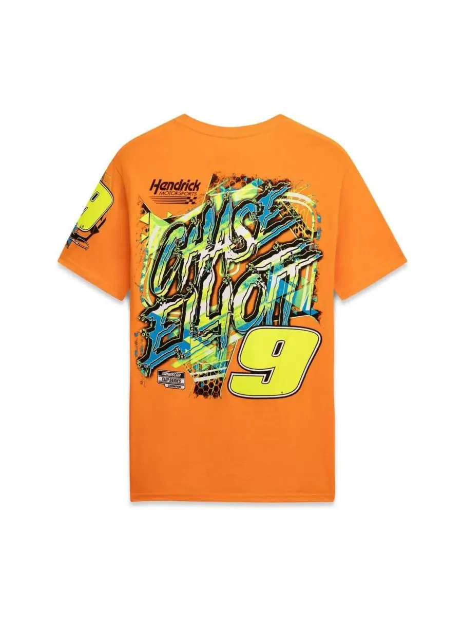 Футболка с принтом Chase Elliott 9 Neon Xxplosion Classic Ink USA — изображение 3 из 3, оранжевый