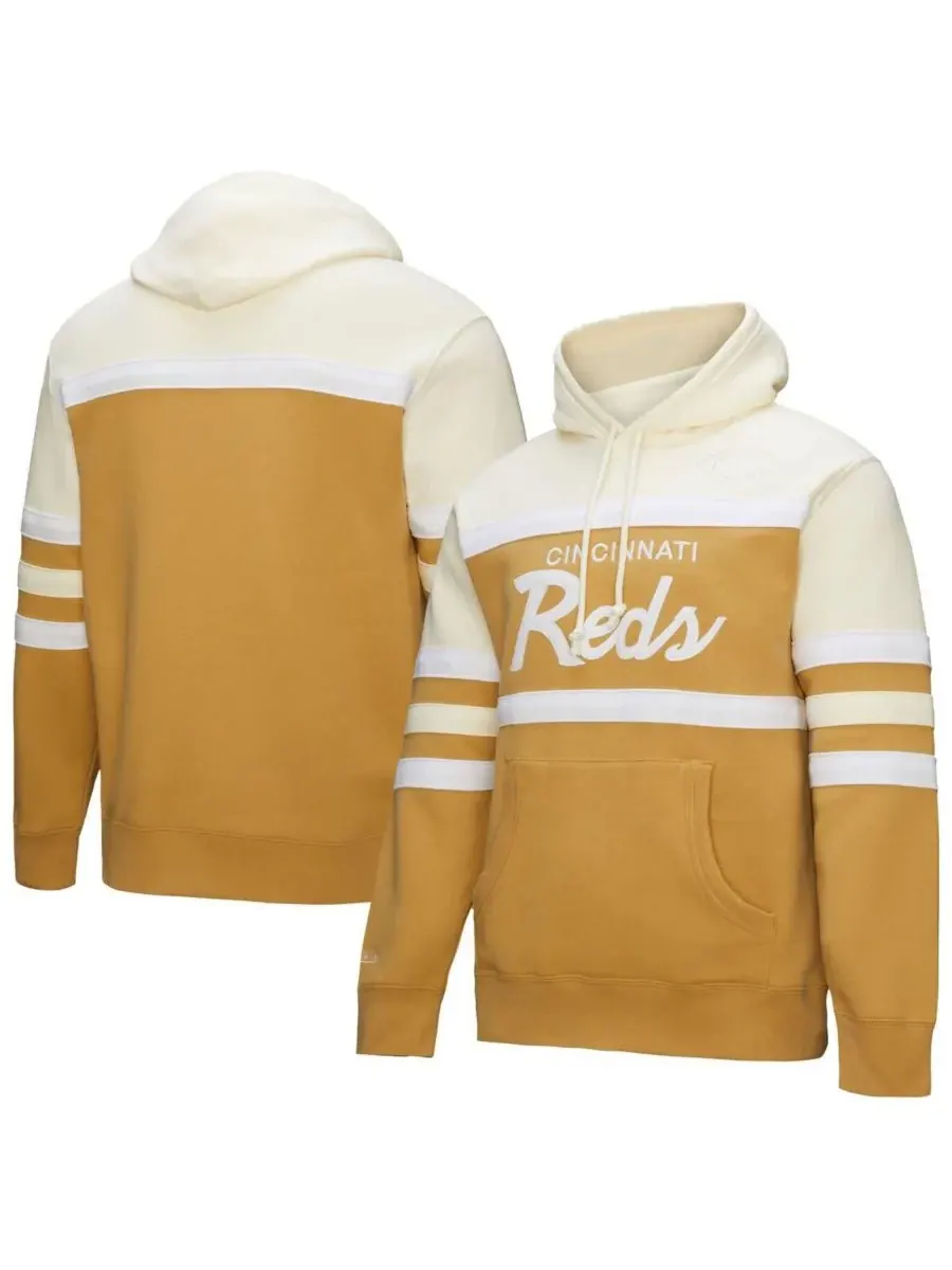 Mitchell & Ness Мужская толстовка с капюшоном в бежево-кремовом цвете с изображением главного