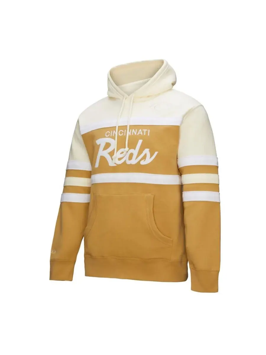 Mitchell & Ness Мужская толстовка с капюшоном в бежево-кремовом цвете с изображением главного — изображение 2 из 3