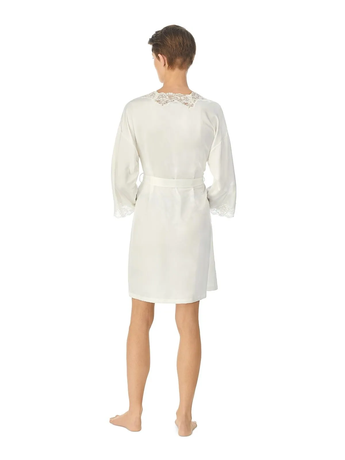 Нижнее белье lauren ralph satin lauren с кружевной отделкой, халат с запахом Lauren Ralph Lauren — изображение 4 из 4, белый