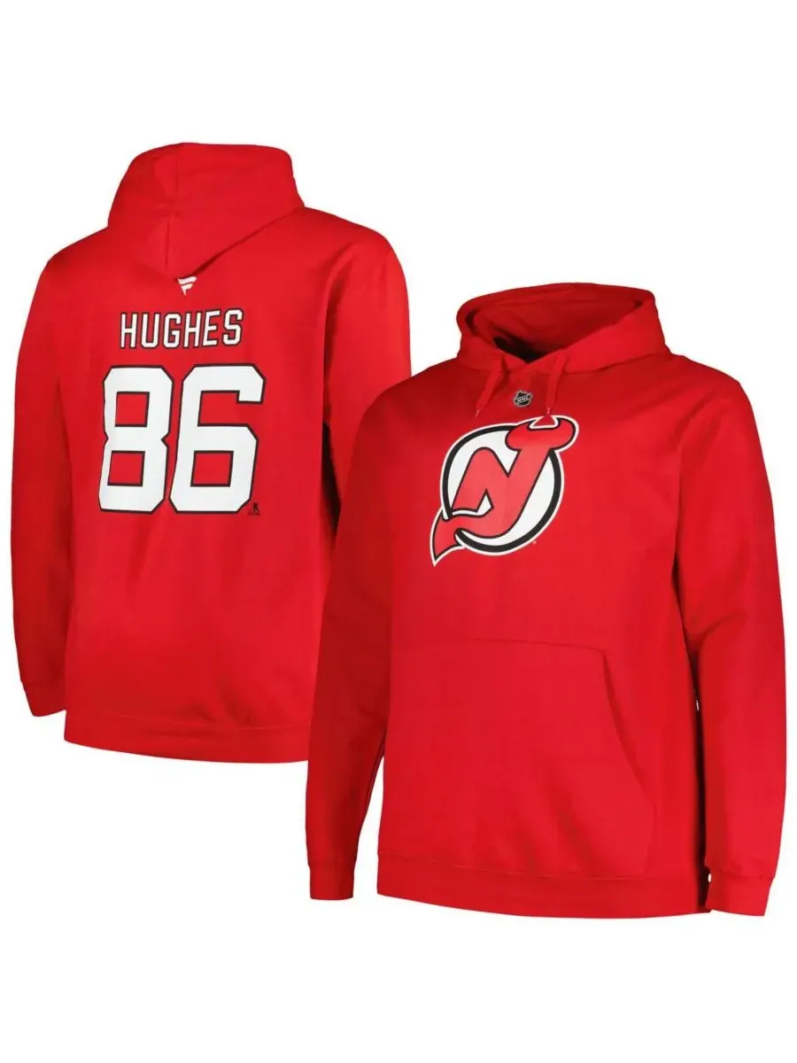 Profile Мужская толстовка Jack Hughes Red New Jersey Devils большого размера с именем и номером