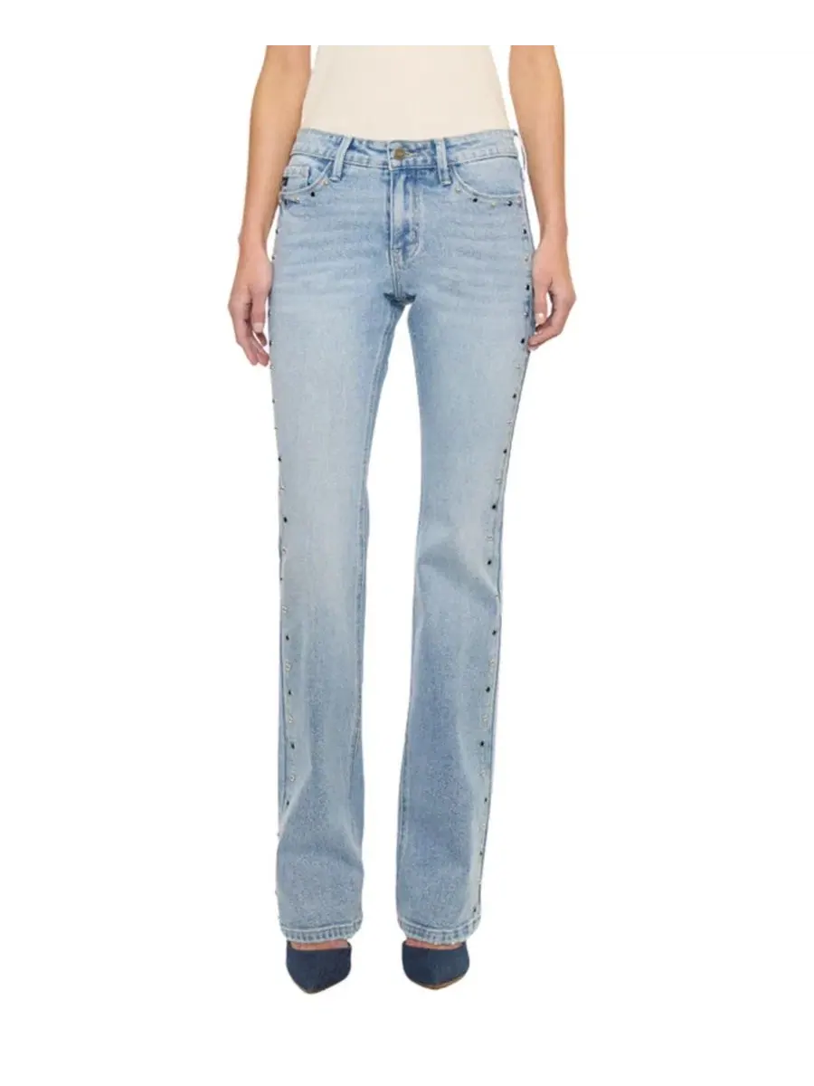 Джинсы-клеш с заклепками и стразами Linda Mid Rise Bootcut KanCan, Medium Light