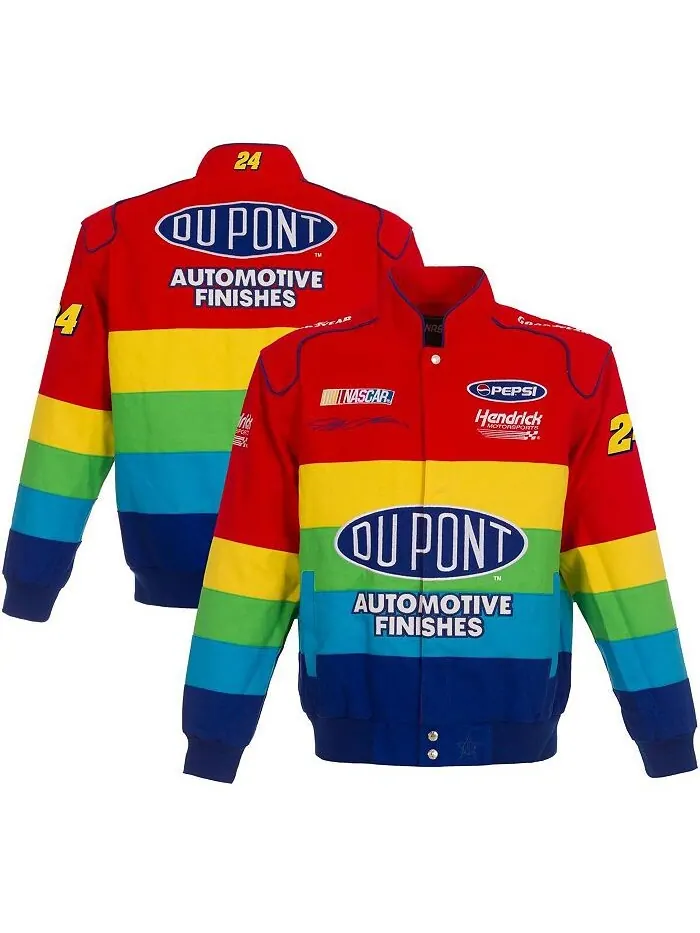 Мужская красно-синяя саржевая куртка с застежкой на пуговицы Jeff Gordon Uniform JH Design — синий