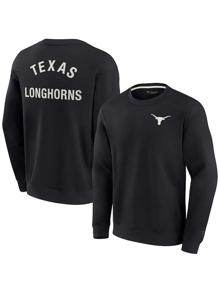 Мужской и женский черный супермягкий пуловер Texas Longhorns с круглым вырезом и свитшотом Fanatics