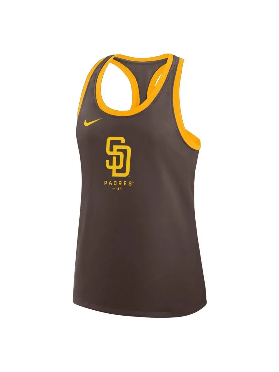 Женский топ-безрукавка с принтом San Diego Padres Tri-Blend Dri-FIT Racerback Tank Top Nike — изображение 2 из 4, коричневый