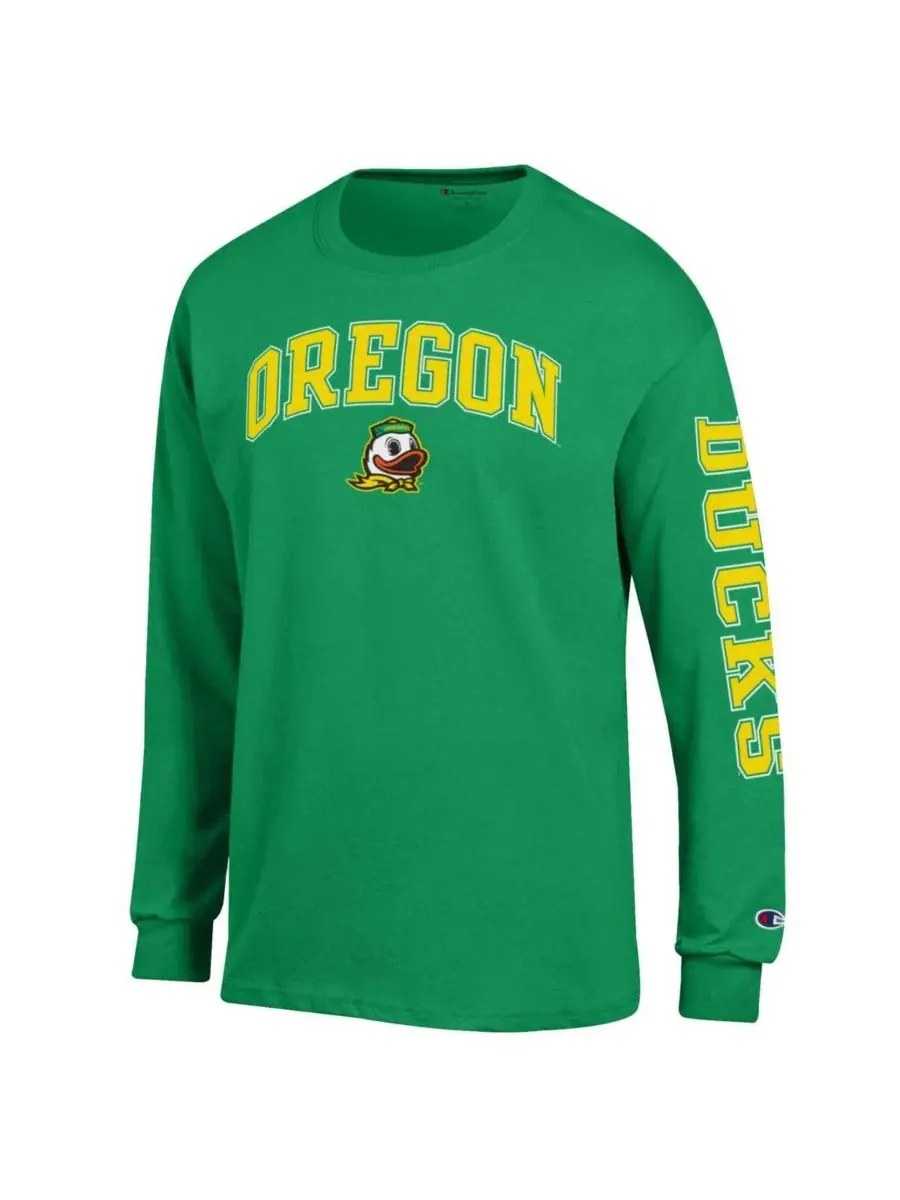 Футболка с длинным рукавом Oregon Ducks Arch Over Logo 2-Hit Champion — изображение 3 из 3, зеленый