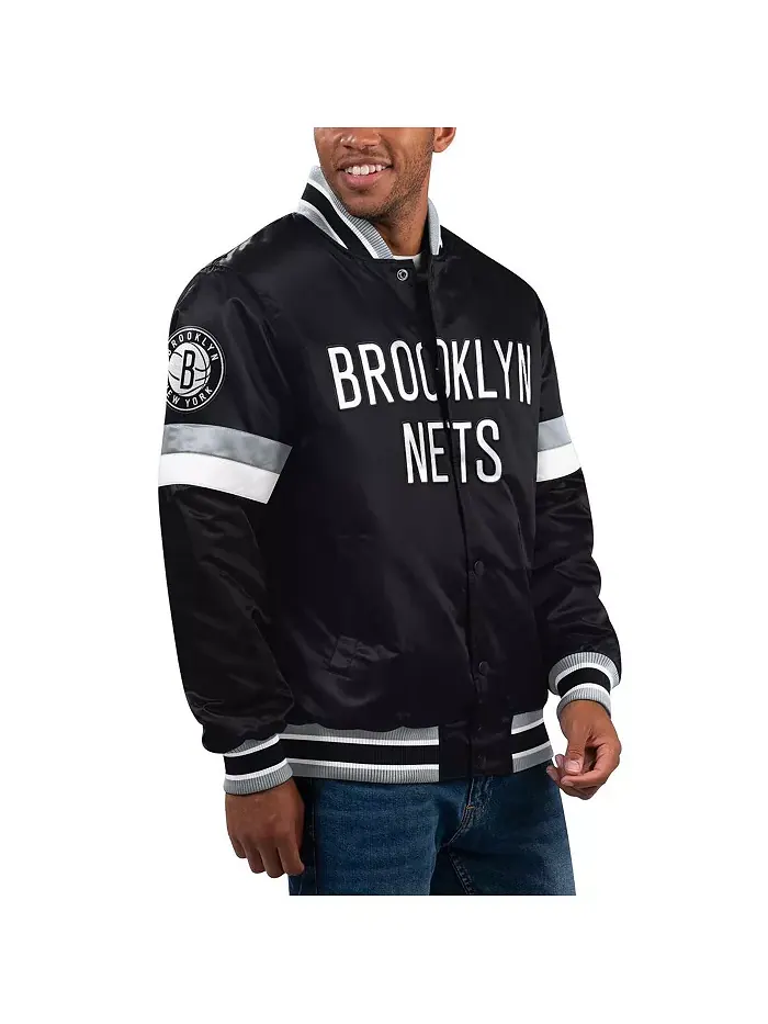 Мужская черная бейсбольная куртка Brooklyn Nets с полной застежкой на пуговицах, домашняя игра