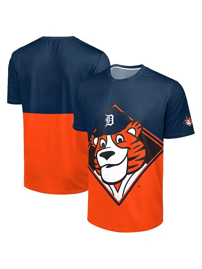 Мужская футболка Detroit Tigers Big Logo Mascot в цвете Navy/Orange FOCO
