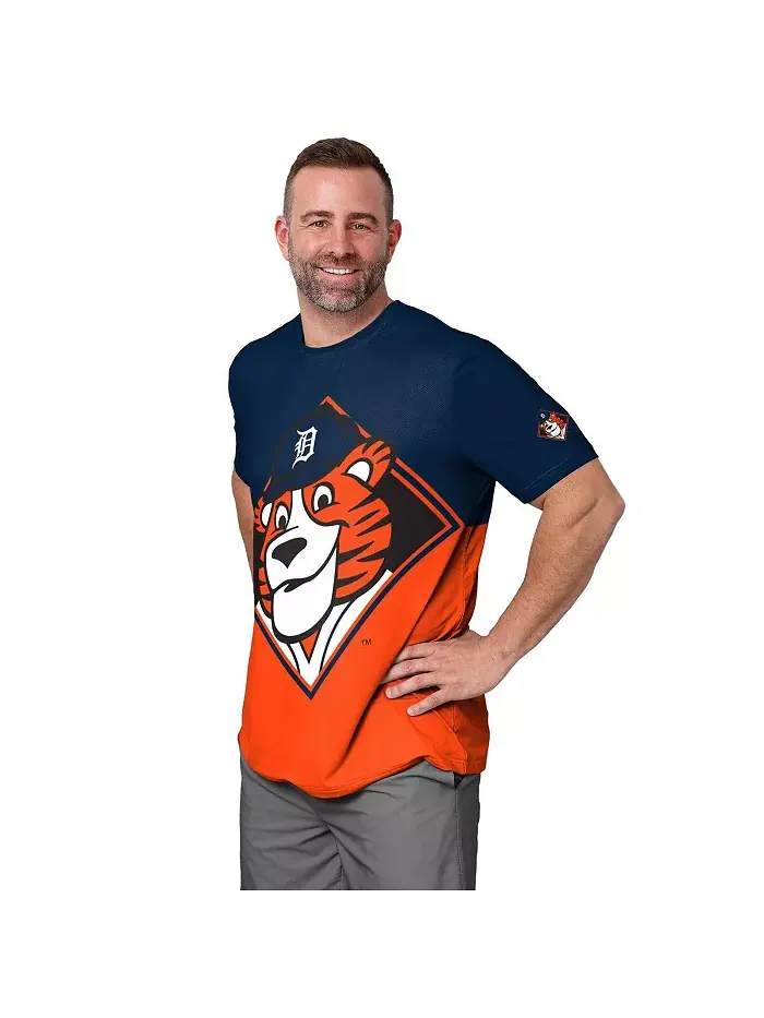 Мужская футболка Detroit Tigers Big Logo Mascot в цвете Navy/Orange FOCO — изображение 4 из 5