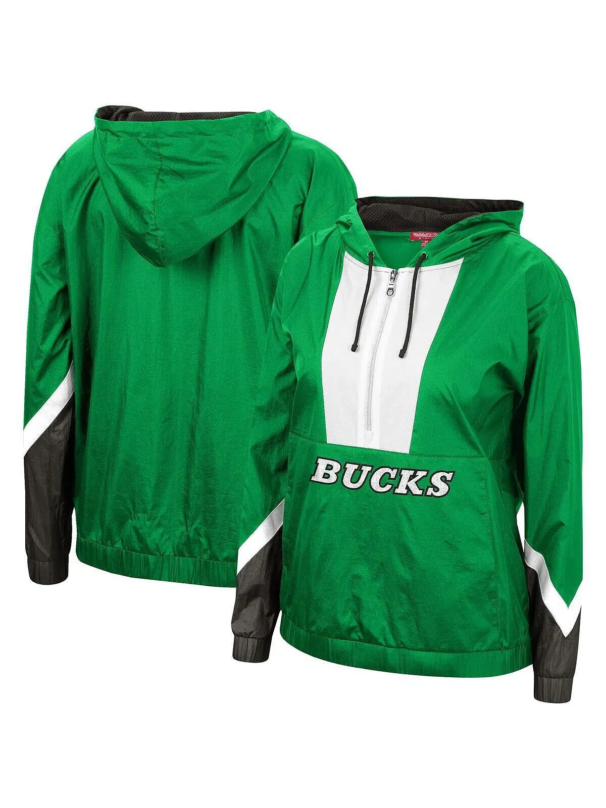 Женская зеленая ветровка 2.0 с полумолнией Milwaukee Bucks с капюшоном Mitchell & Ness — изображение 2 из 5, зеленый
