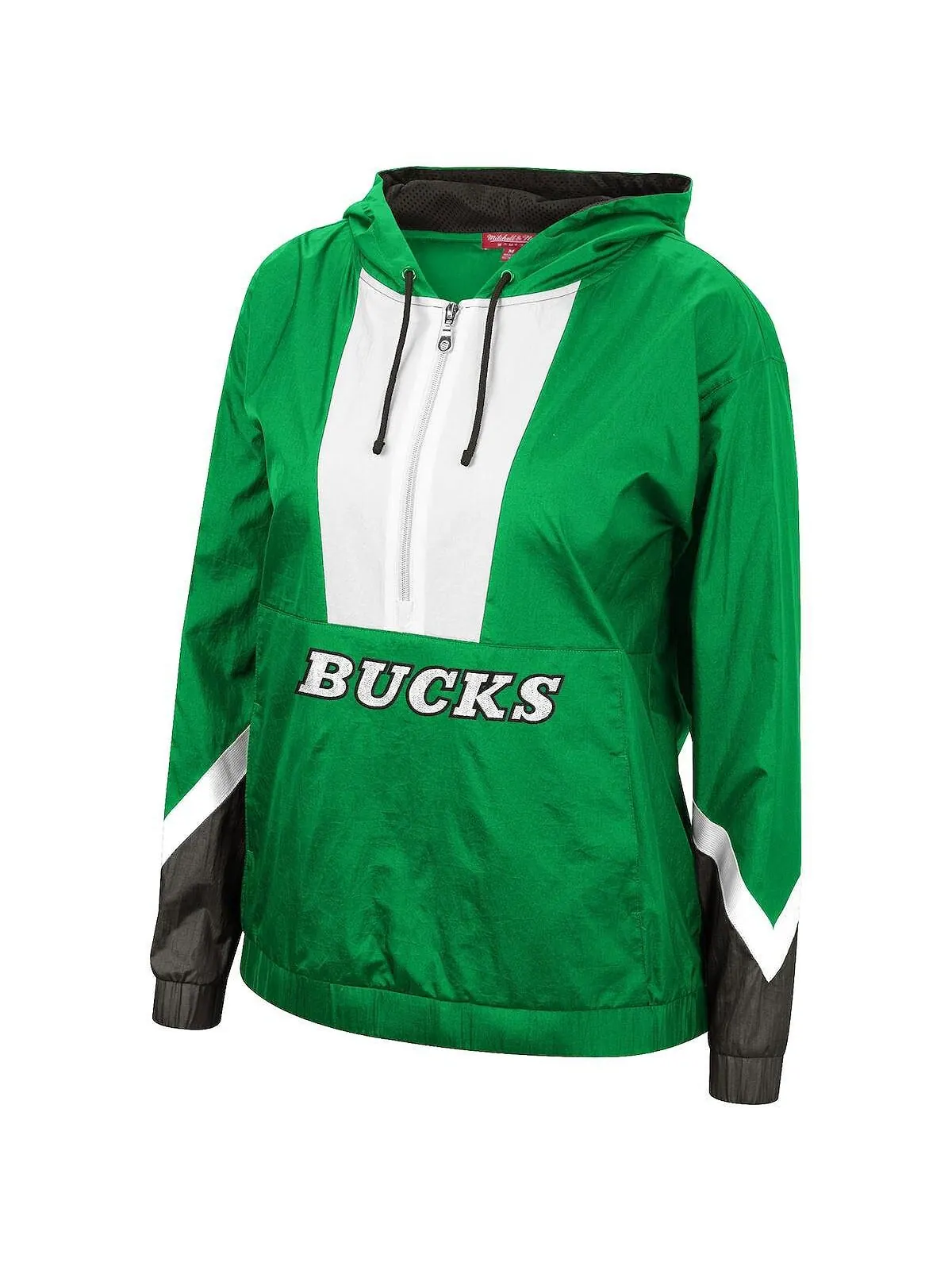 Женская зеленая ветровка 2.0 с полумолнией Milwaukee Bucks с капюшоном Mitchell & Ness — изображение 3 из 5, зеленый