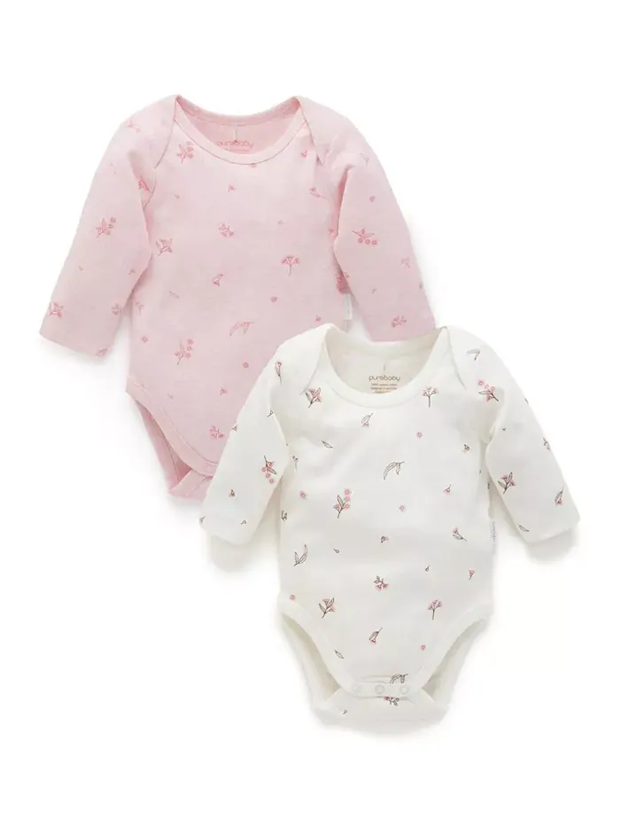 Боди с длинным рукавом и удобным вырезом для девочек, 2 шт Purebaby