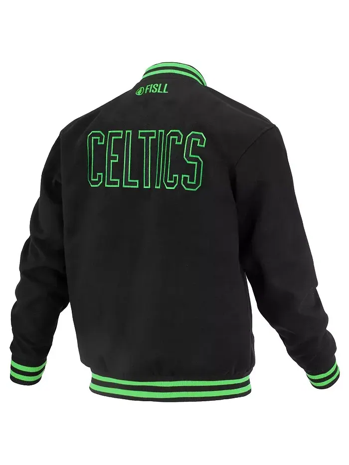 Мужская и женская черная бейсбольная куртка на молнии с логотипом Boston Celtics из коллекции Man — изображение 3 из 3
