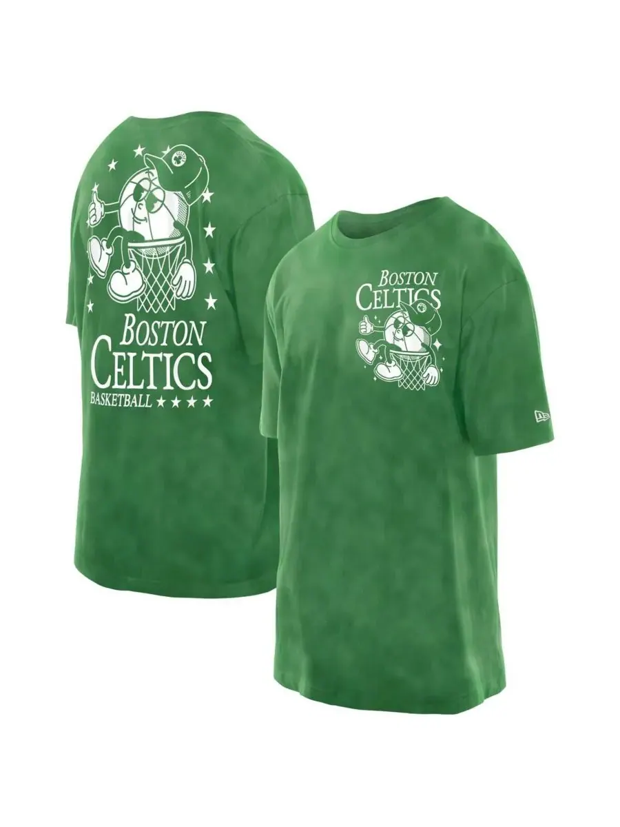 New Era Мужская футболка оверсайз цвета "келли-зеленый" с символикой Boston Celtics в стиле