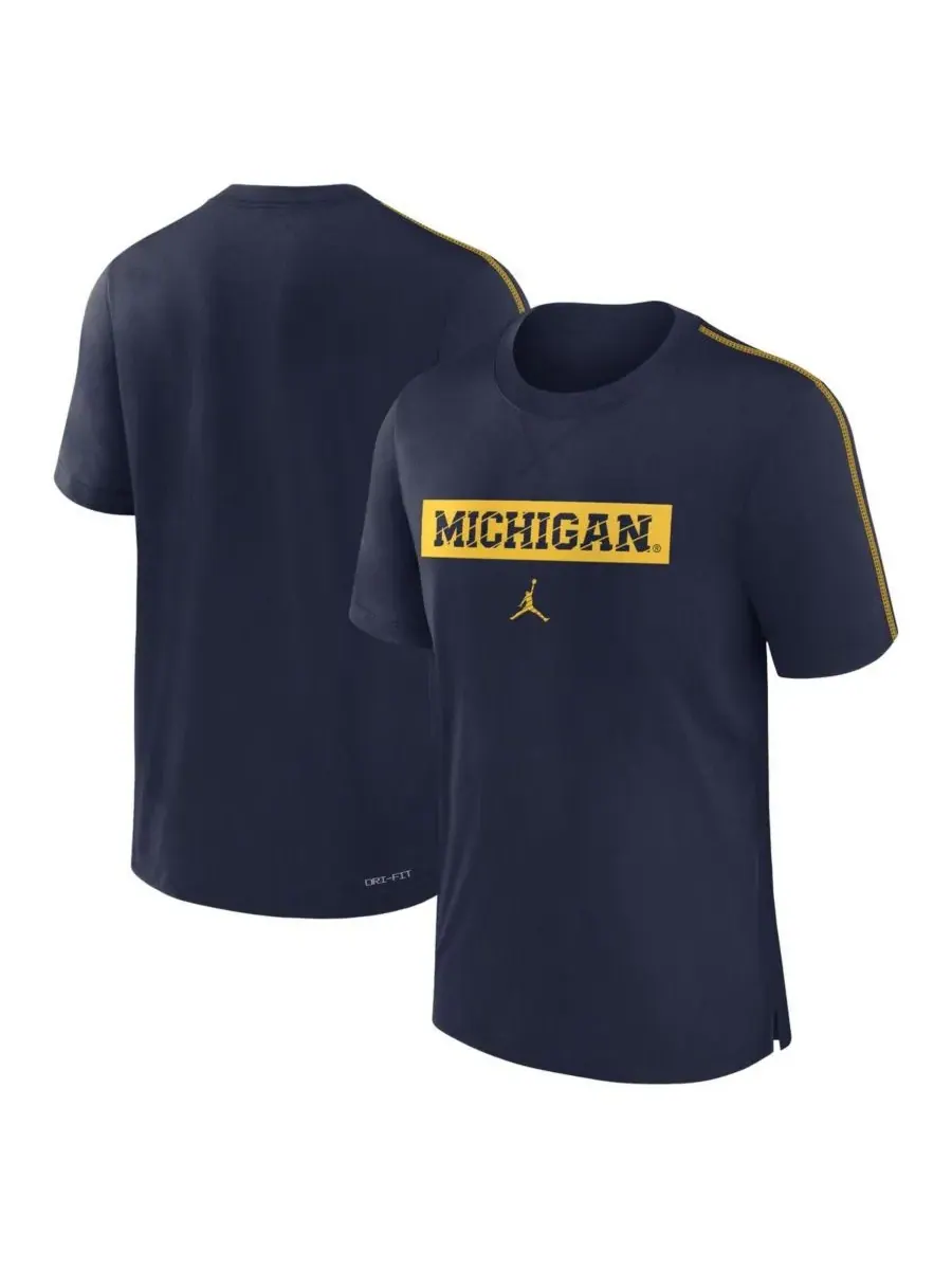 Jordan Мужская темно-синяя футболка Michigan Wolverines 2024/25 Sideline Player Performance