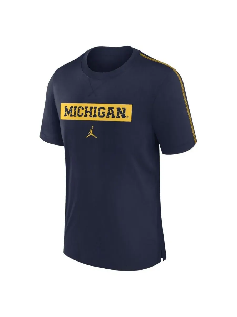Jordan Мужская темно-синяя футболка Michigan Wolverines 2024/25 Sideline Player Performance — изображение 2 из 3, темно-синий