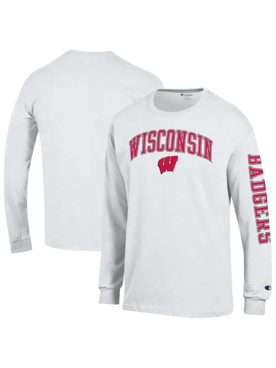 Champion Мужская белая футболка с длинными рукавами Wisconsin Badgers Arch Over Logo 2-Hit