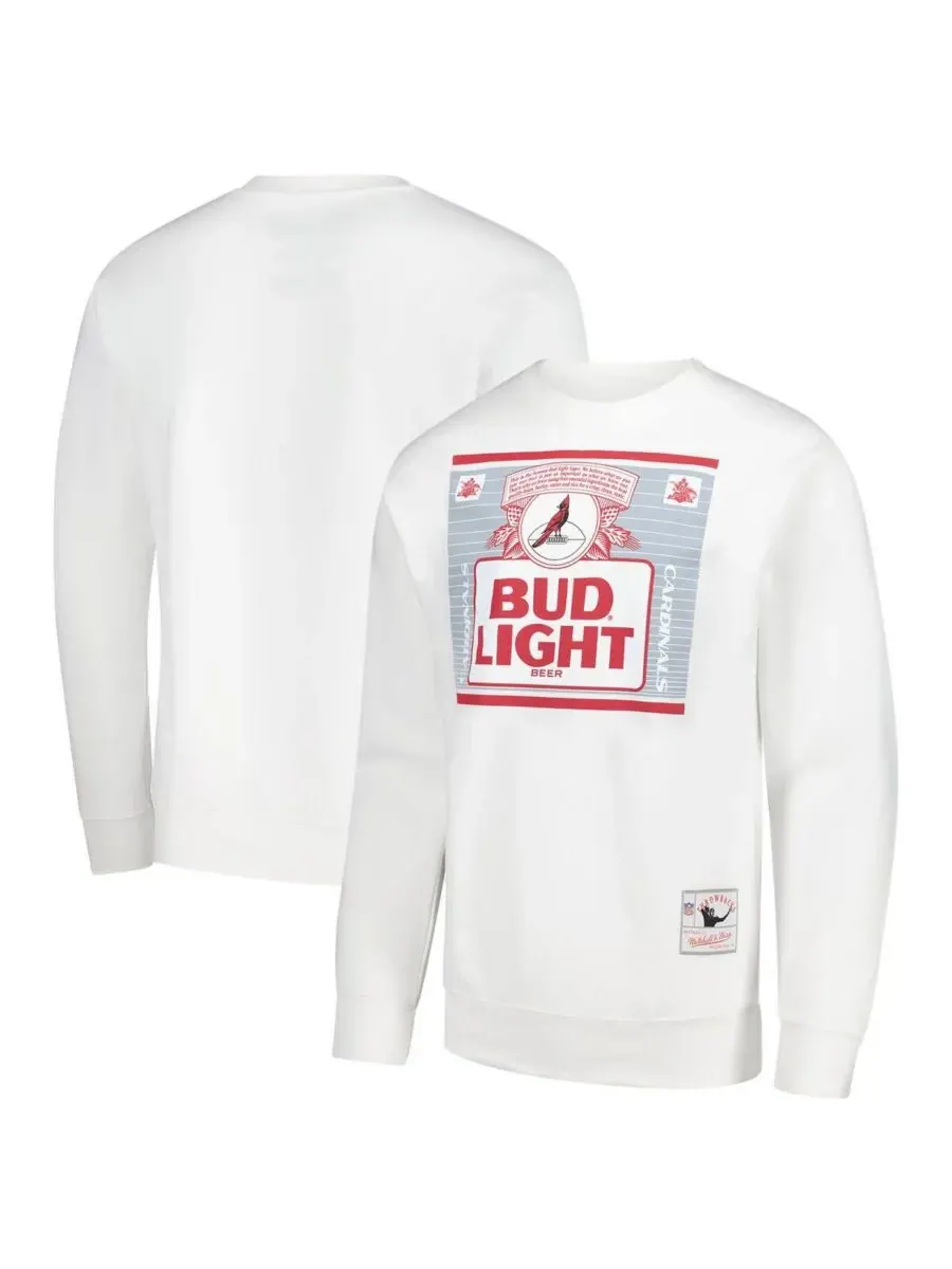 Mitchell & Ness Мужская толстовка Bud Light White Arizona Cardinals The Crest Pullover Sweatshirt
