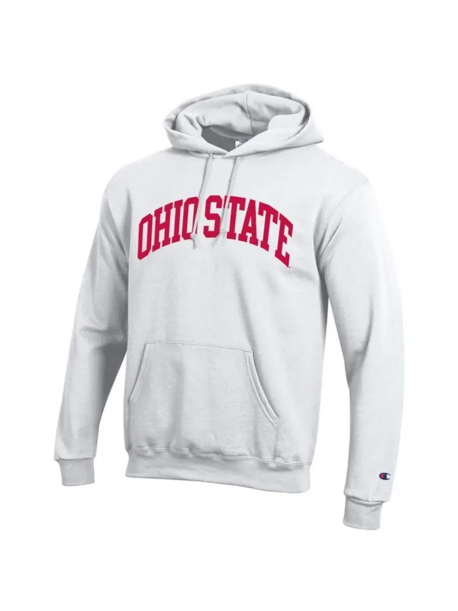 Champion Мужская белая флисовая толстовка с капюшоном в стиле Ohio State Buckeyes Basic Arch — изображение 3 из 3, белый