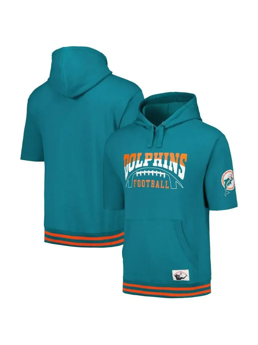 Мужская толстовка с коротким рукавом Aqua Miami Dolphins Pre-Game Pullover Hoodie Mitchell & Ness