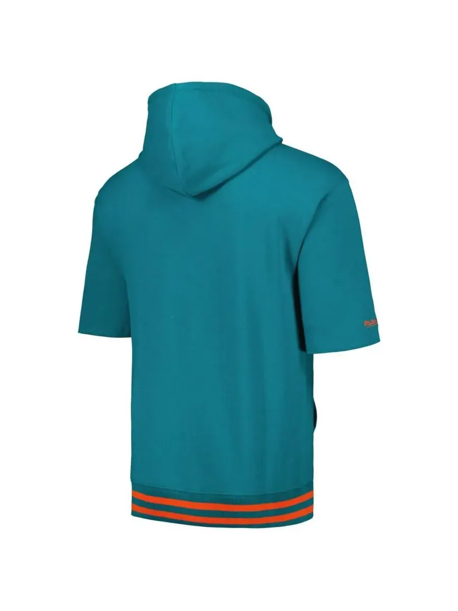 Мужская толстовка с коротким рукавом Aqua Miami Dolphins Pre-Game Pullover Hoodie Mitchell & Ness — изображение 2 из 3